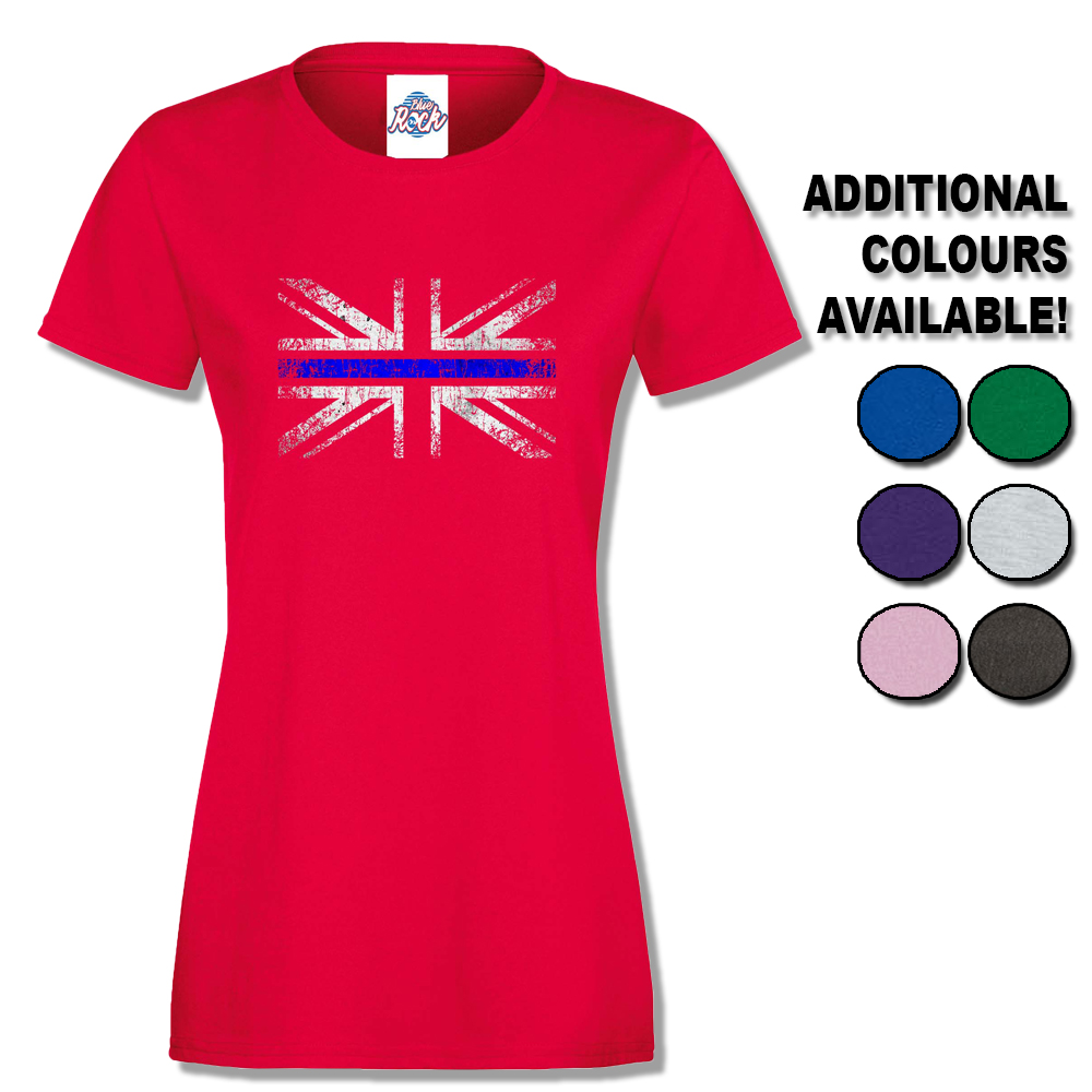 Womens Distressed Thin Blue Line Flag T-Shirt | UK Cop Humour