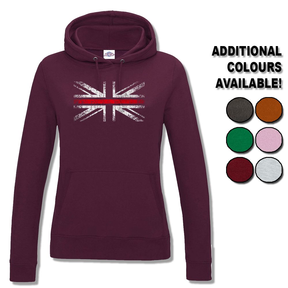 Womens Distressed Red Line Flag Hoodie