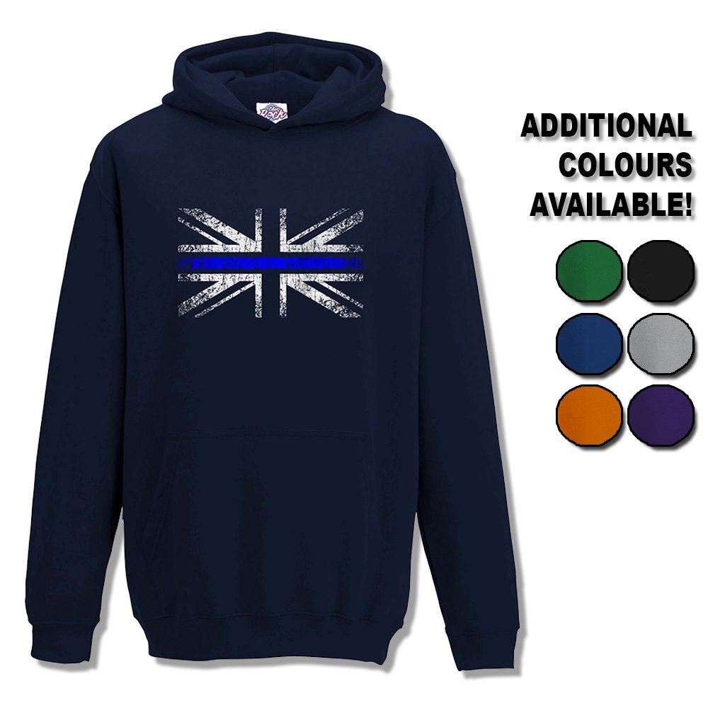 Kids Distressed Thin Blue Line Flag Hoodie