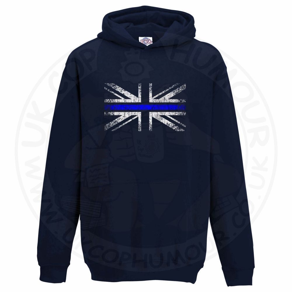 Kids Distressed Thin Blue Line Flag Hoodie - Image 6