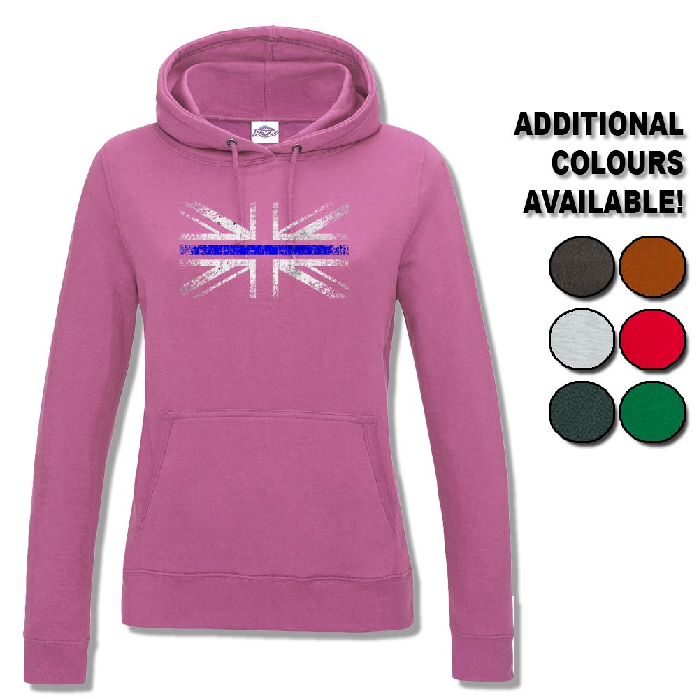 Womens Distressed Thin Blue Line Flag Hoodie