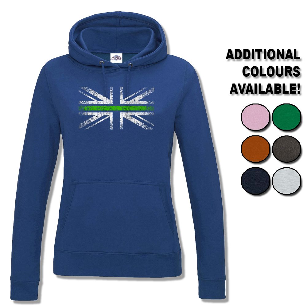 Womens Distressed Green Line Flag Hoodie