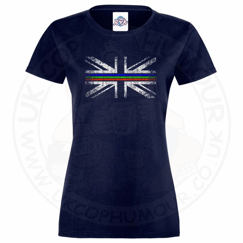 Womens Distressed Tri Line Flag T-Shirt - Image 7