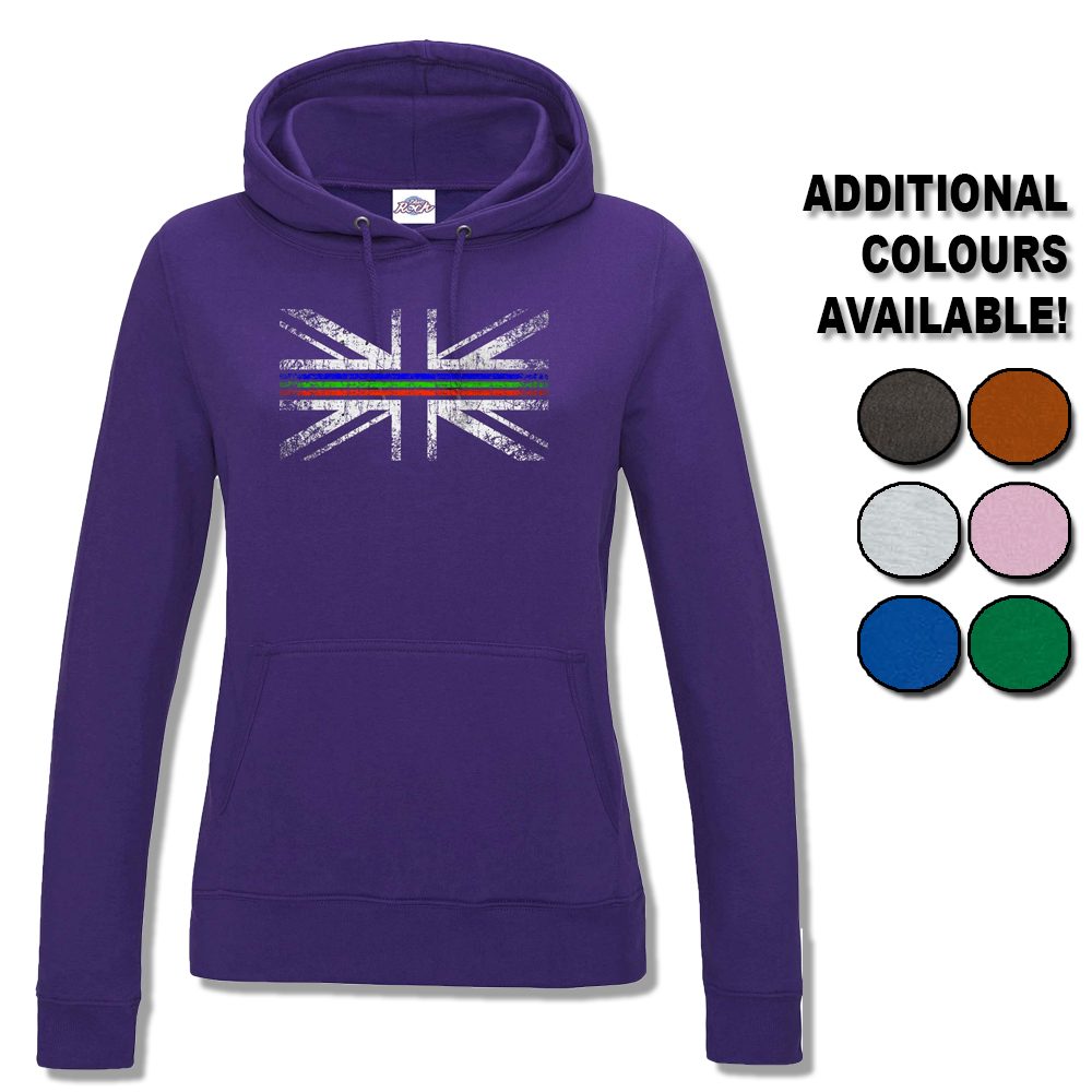 Womens Distressed Tri Line Flag Hoodie