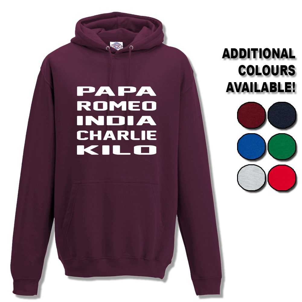 Unisex Papa Romeo India Charlie Kilo Hoodie