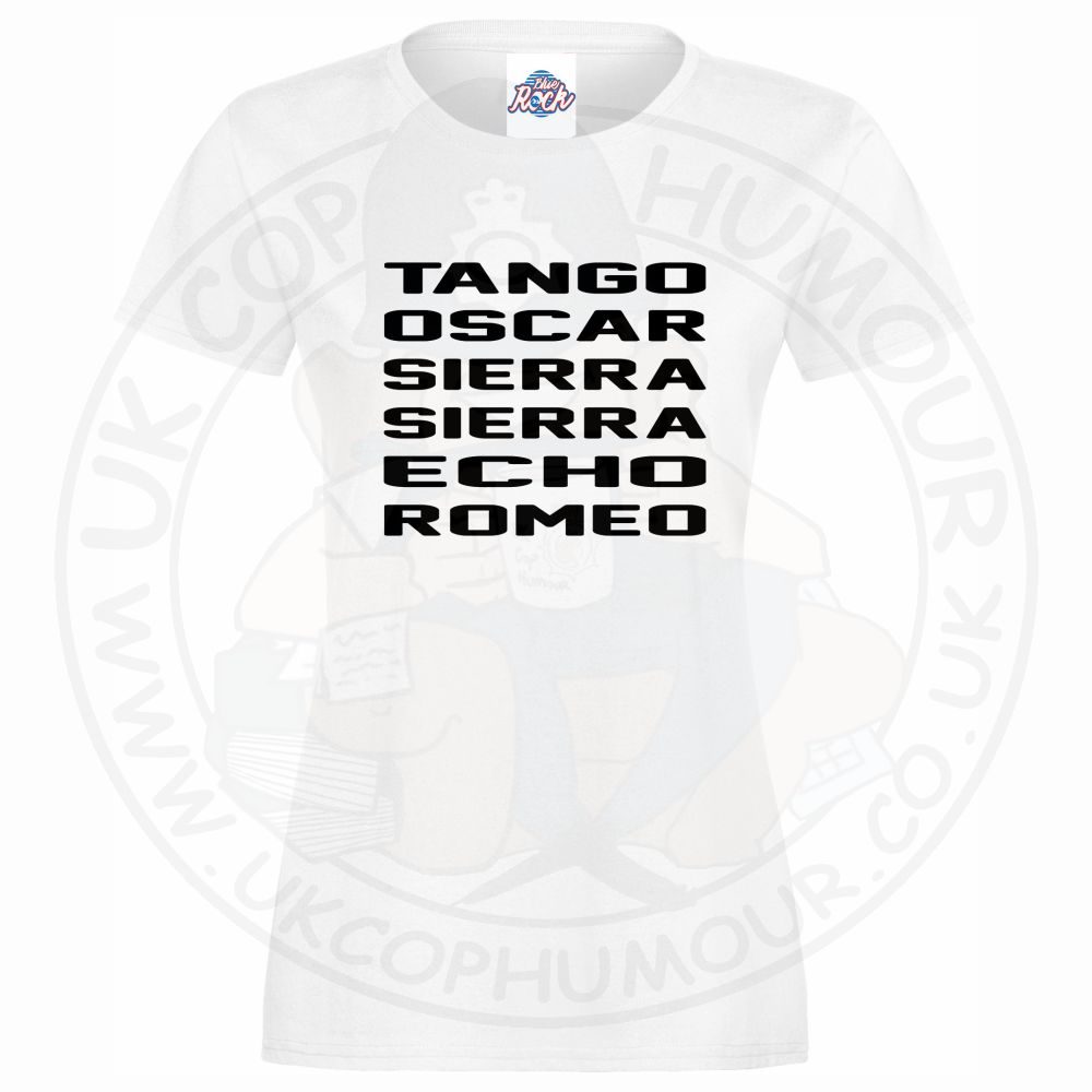 Womens Tango Oscar Sierra Sierra Echo Romeo T-Shirt - Image 9