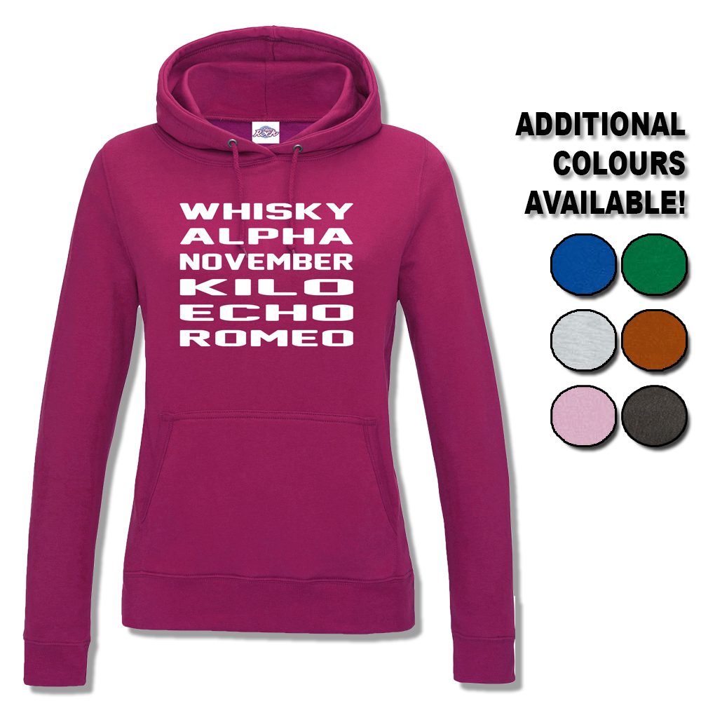 Womens Whisky Alpha November Kilo Echo Romeo Hoodie