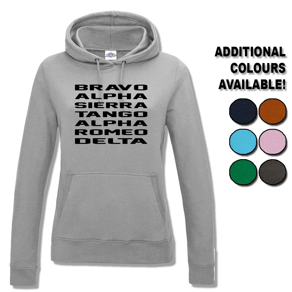 Womens Bravo Alpha Sierra Tango Alpha Romeo Delta Hoodie