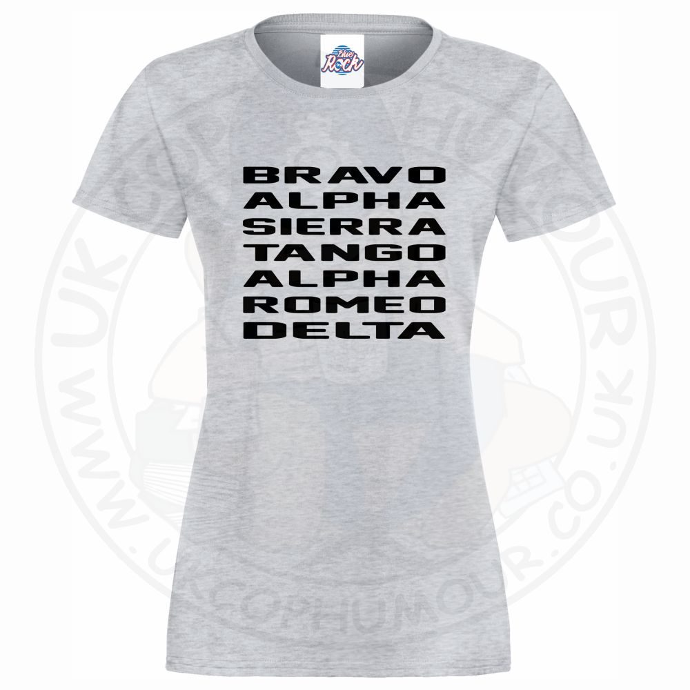 Womens Bravo Alpha Sierra Tango Alpha Romeo Delta T-Shirt - Image 4