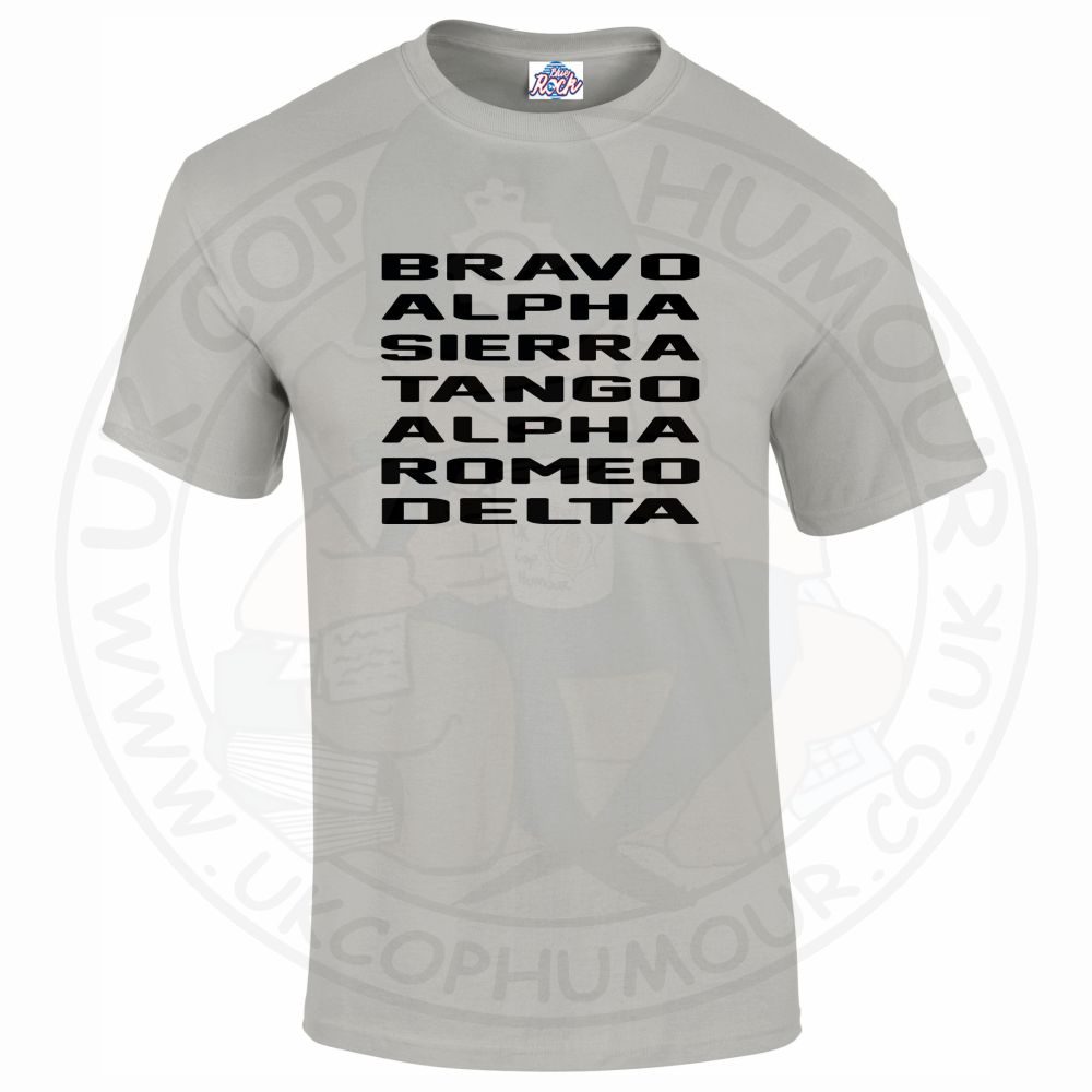 Mens Bravo Alpha Sierra Tango Alpha Romeo Delta T-Shirt - Image 6