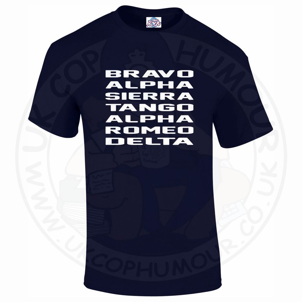 Mens Bravo Alpha Sierra Tango Alpha Romeo Delta T-Shirt - Image 11