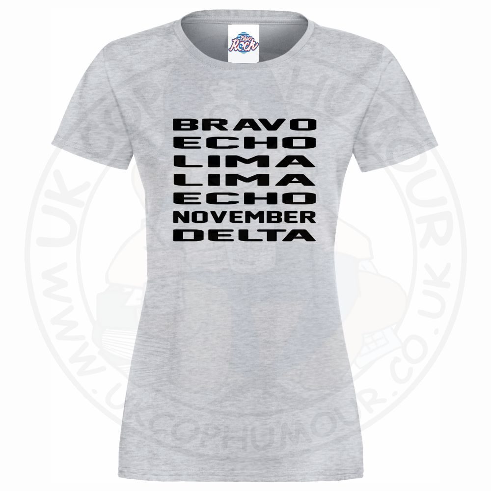 Womens Bravo Echo Lima Lima Echo November Delta T-Shirt - Image 4