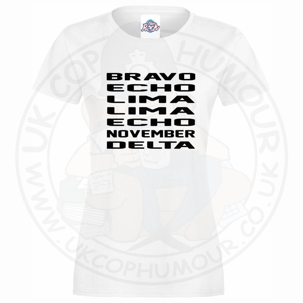 Womens Bravo Echo Lima Lima Echo November Delta T-Shirt - Image 9