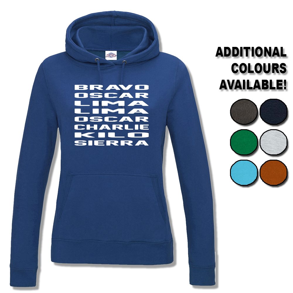 Womens Bravo Oscar Lima Lima Oscar Charlie Kilo Sierra Hoodie