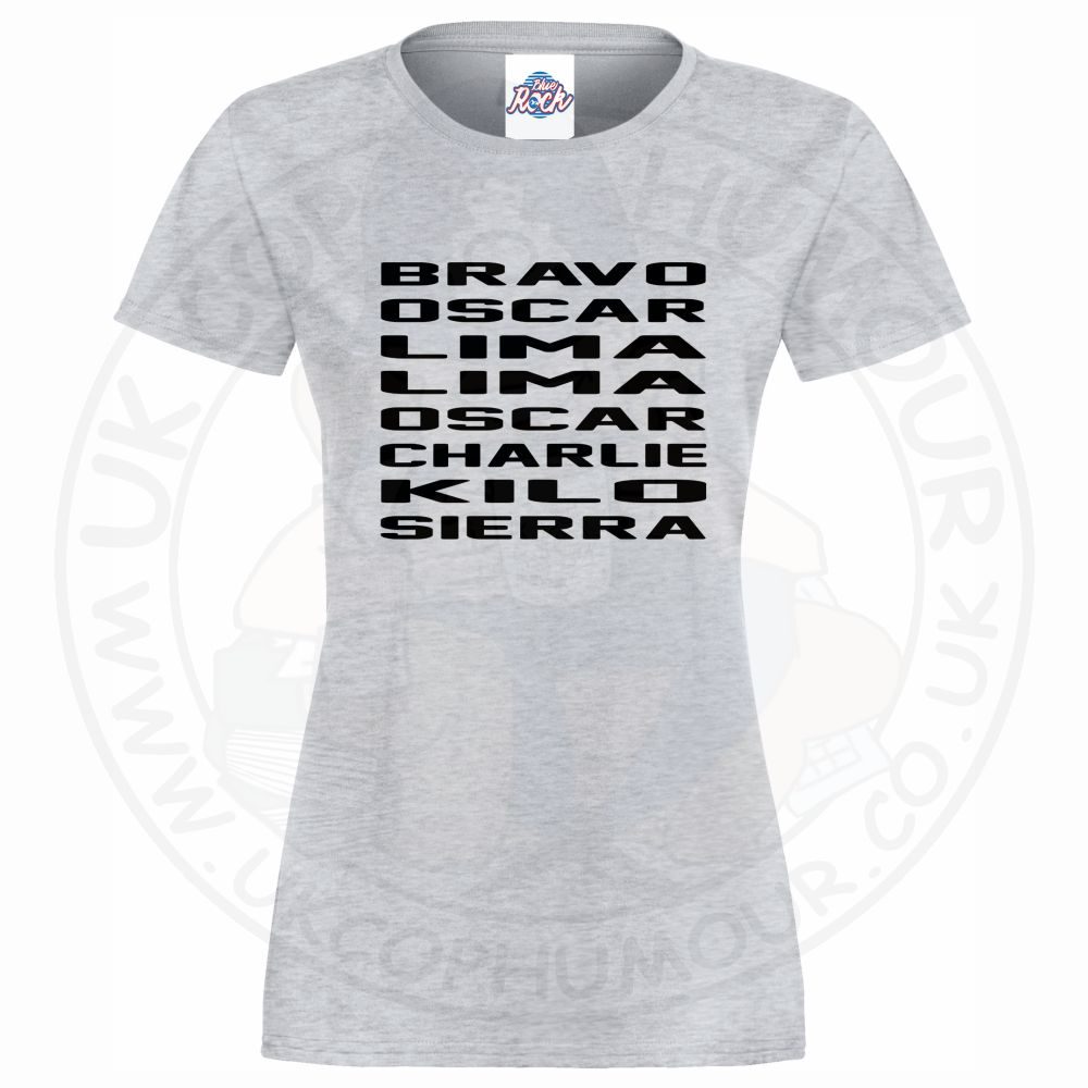 Womens Bravo Oscar Lima Lima Oscar Charlie Kilo Sierra T-Shirt - Image 4