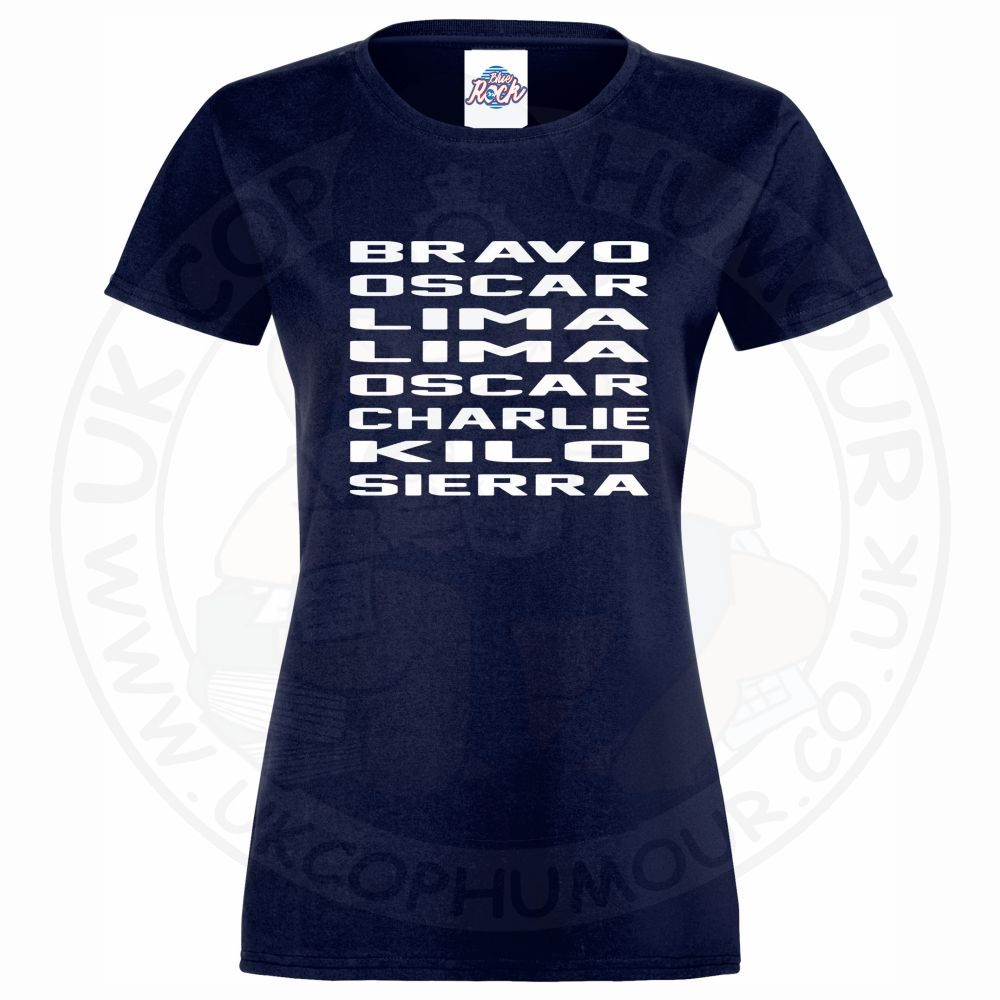 Womens Bravo Oscar Lima Lima Oscar Charlie Kilo Sierra T-Shirt - Image 5