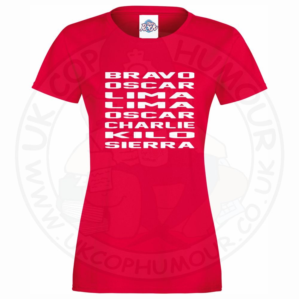 Womens Bravo Oscar Lima Lima Oscar Charlie Kilo Sierra T-Shirt - Image 7