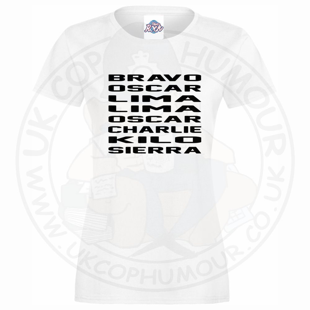 Womens Bravo Oscar Lima Lima Oscar Charlie Kilo Sierra T-Shirt - Image 9