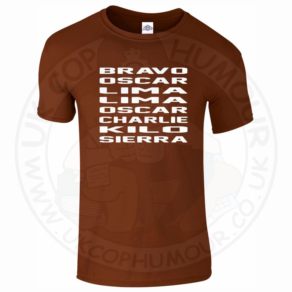 Mens Bravo Oscar Lima Lima Oscar Charlie Kilo Sierra T-Shirt - Image 4