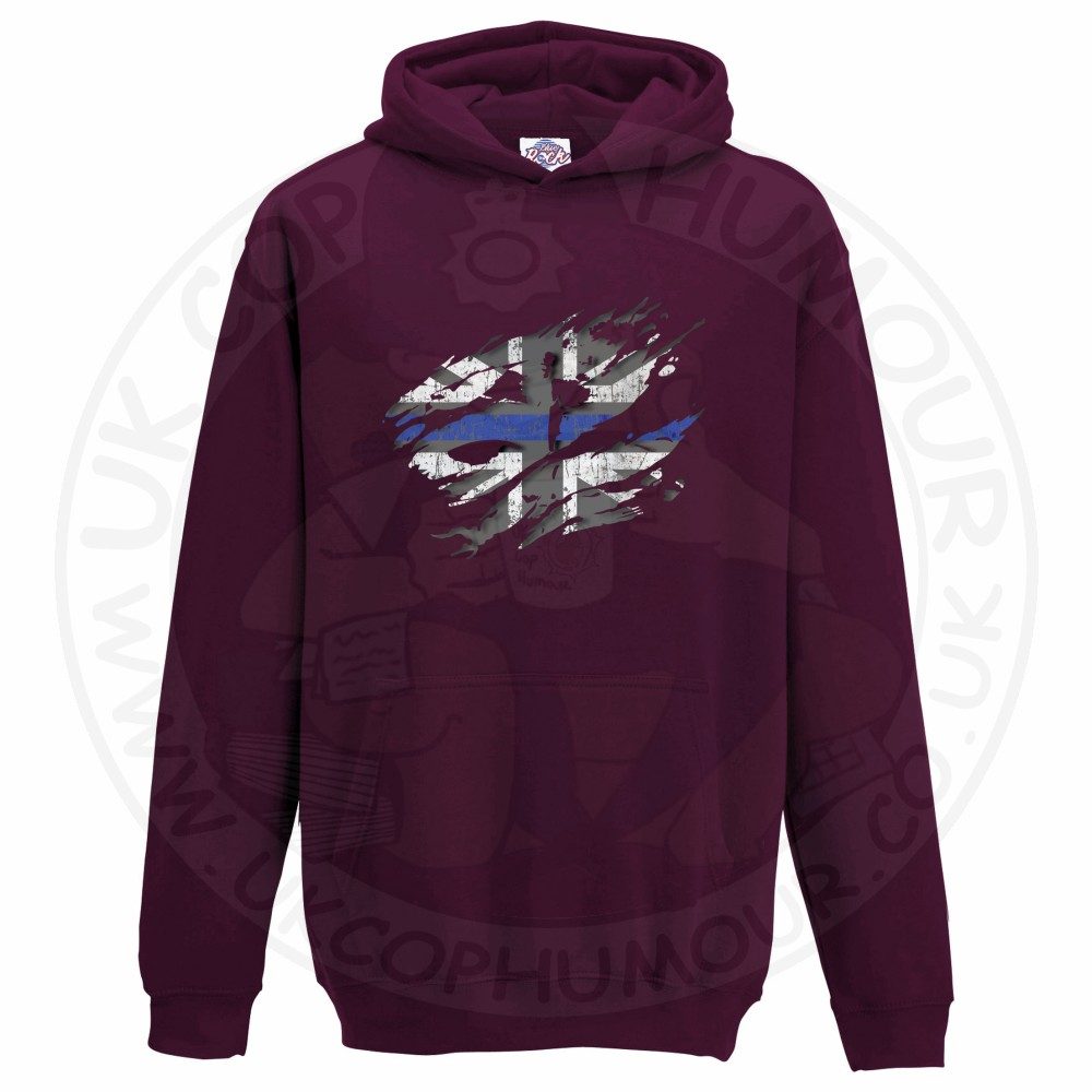 Kids Ripped Thin Blue Line Flag Hoodie - Image 8