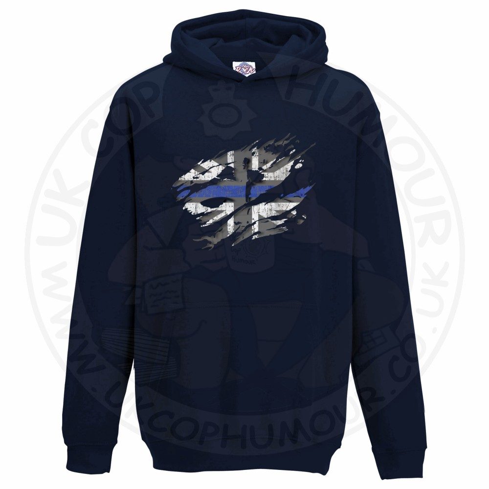 Kids Ripped Thin Blue Line Flag Hoodie - Image 9