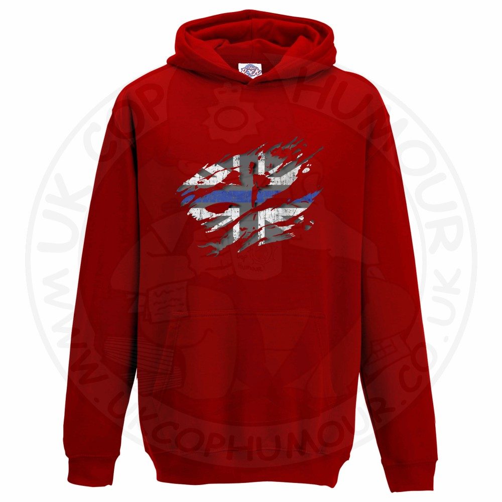 Kids Ripped Thin Blue Line Flag Hoodie - Image 13