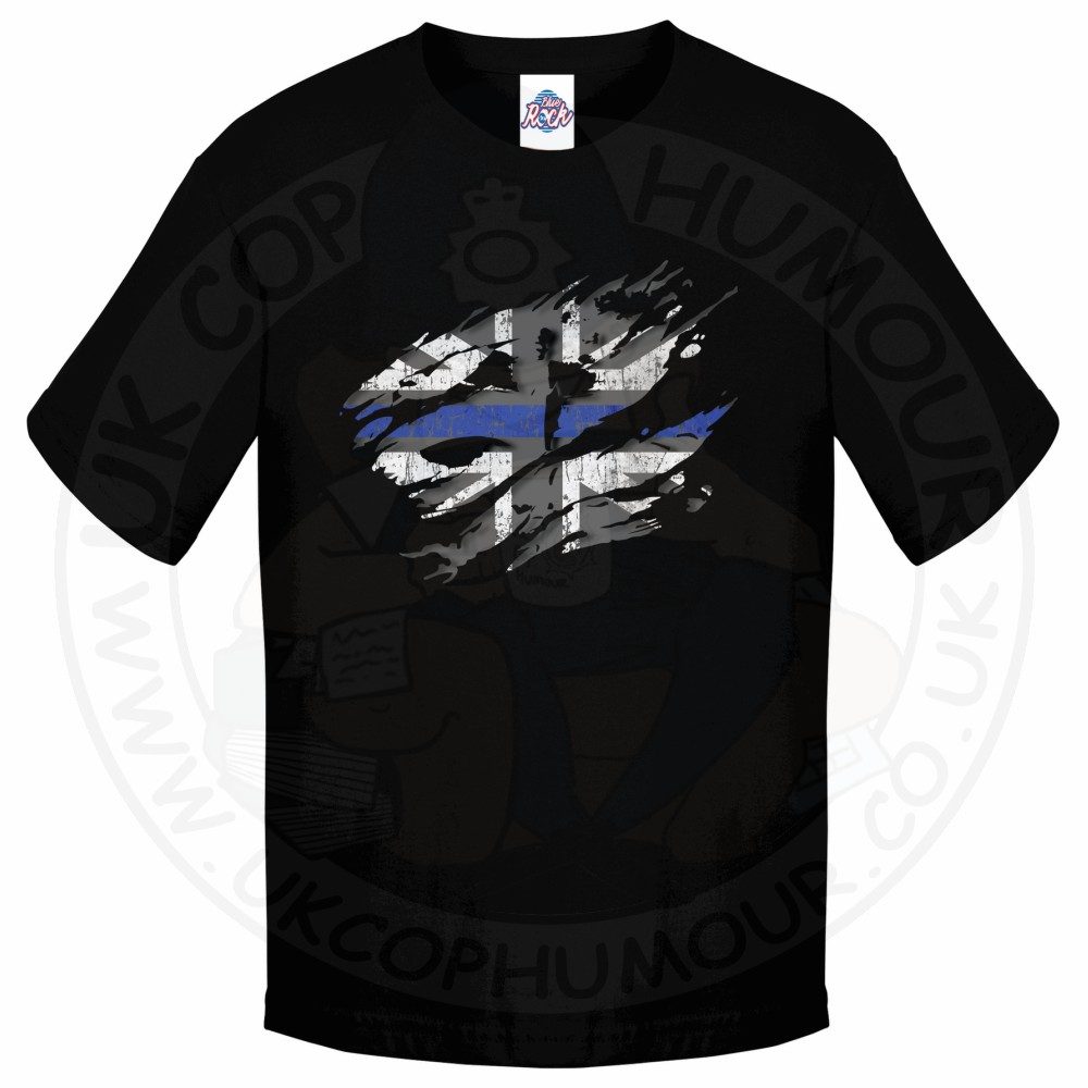 Kids Ripped Thin Blue Line Flag T-Shirt - Image 2