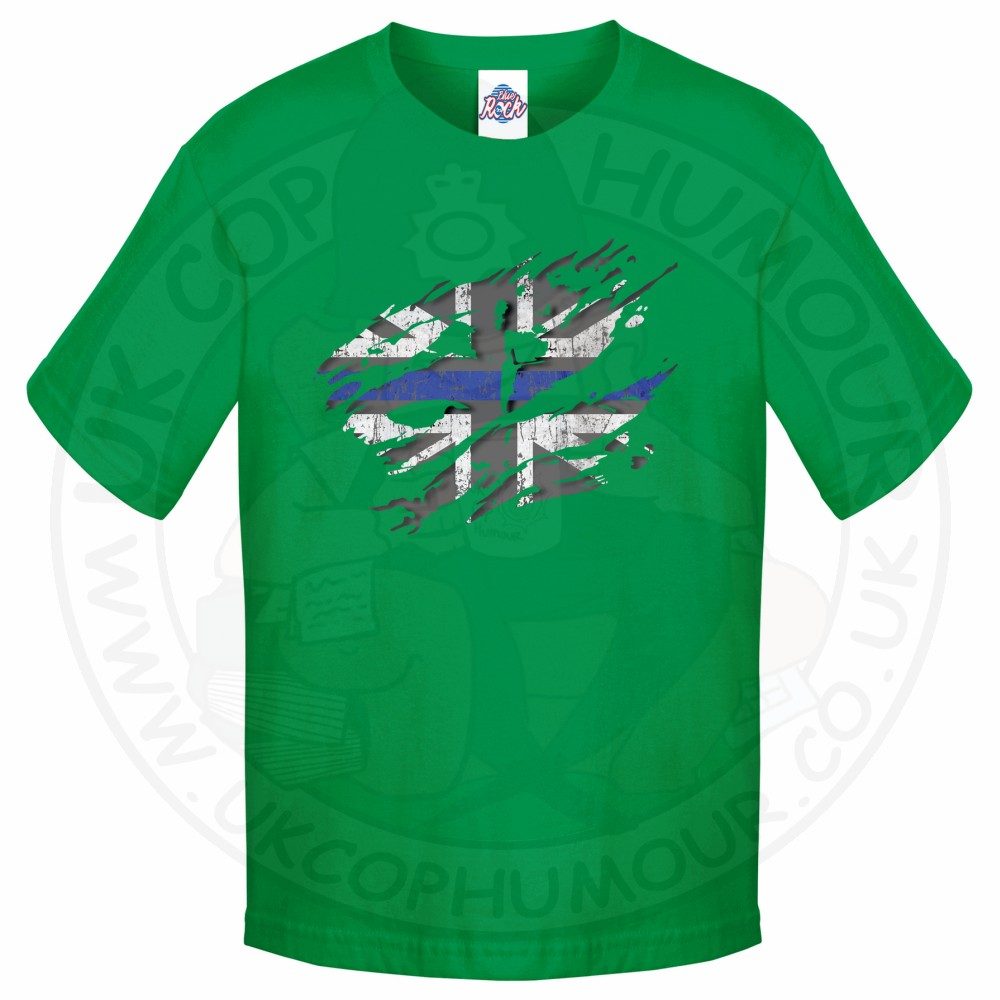 Kids Ripped Thin Blue Line Flag T-Shirt - Image 4