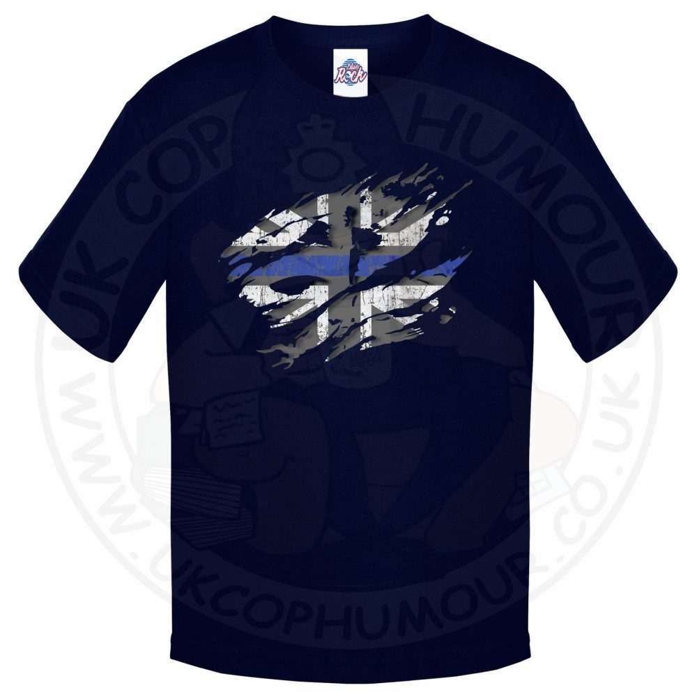 Kids Ripped Thin Blue Line Flag T-Shirt - Image 5