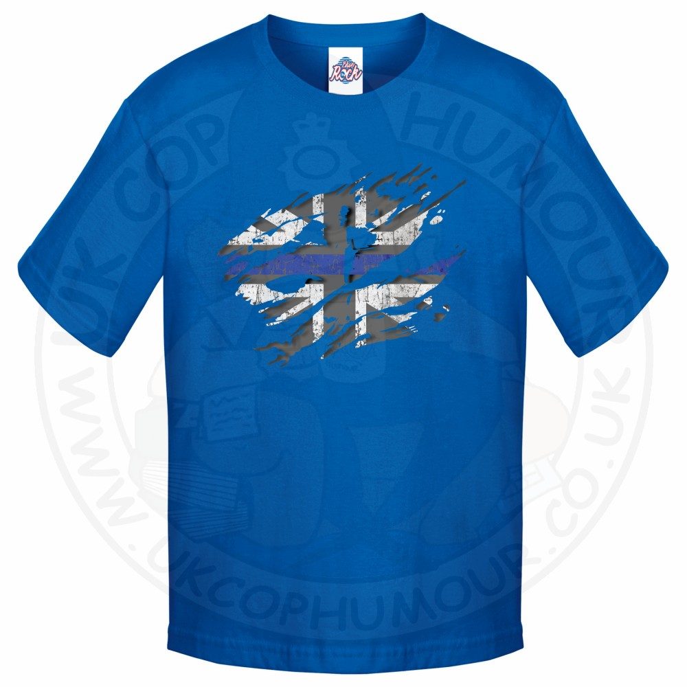 Kids Ripped Thin Blue Line Flag T-Shirt - Image 8