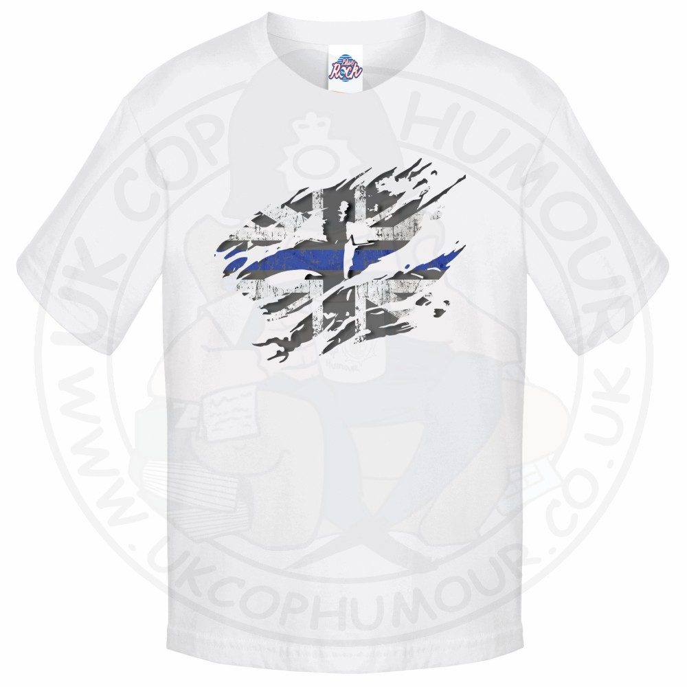 Kids Ripped Thin Blue Line Flag T-Shirt - Image 10