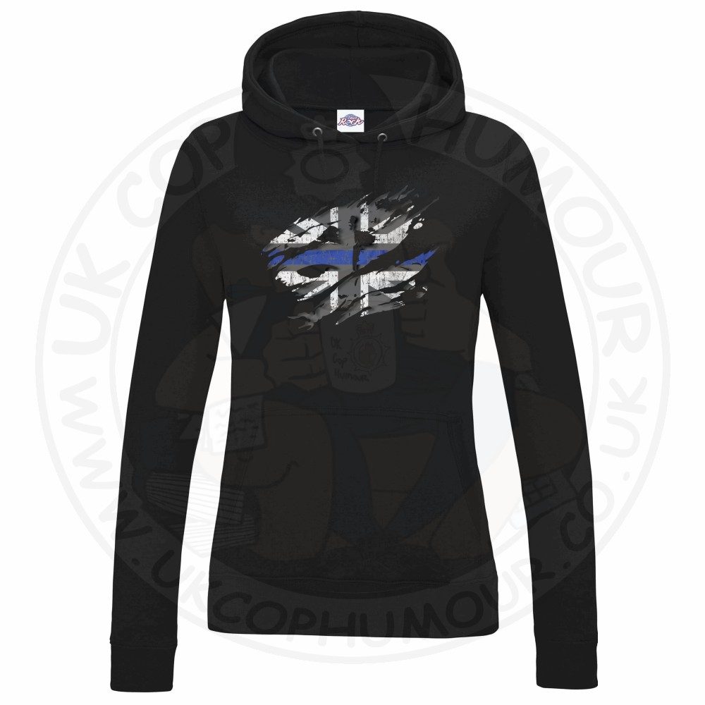 Womens Ripped Thin Blue Line Flag Hoodie - Image 3