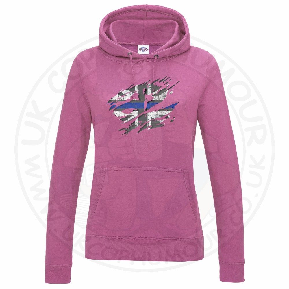 Womens Ripped Thin Blue Line Flag Hoodie - Image 4