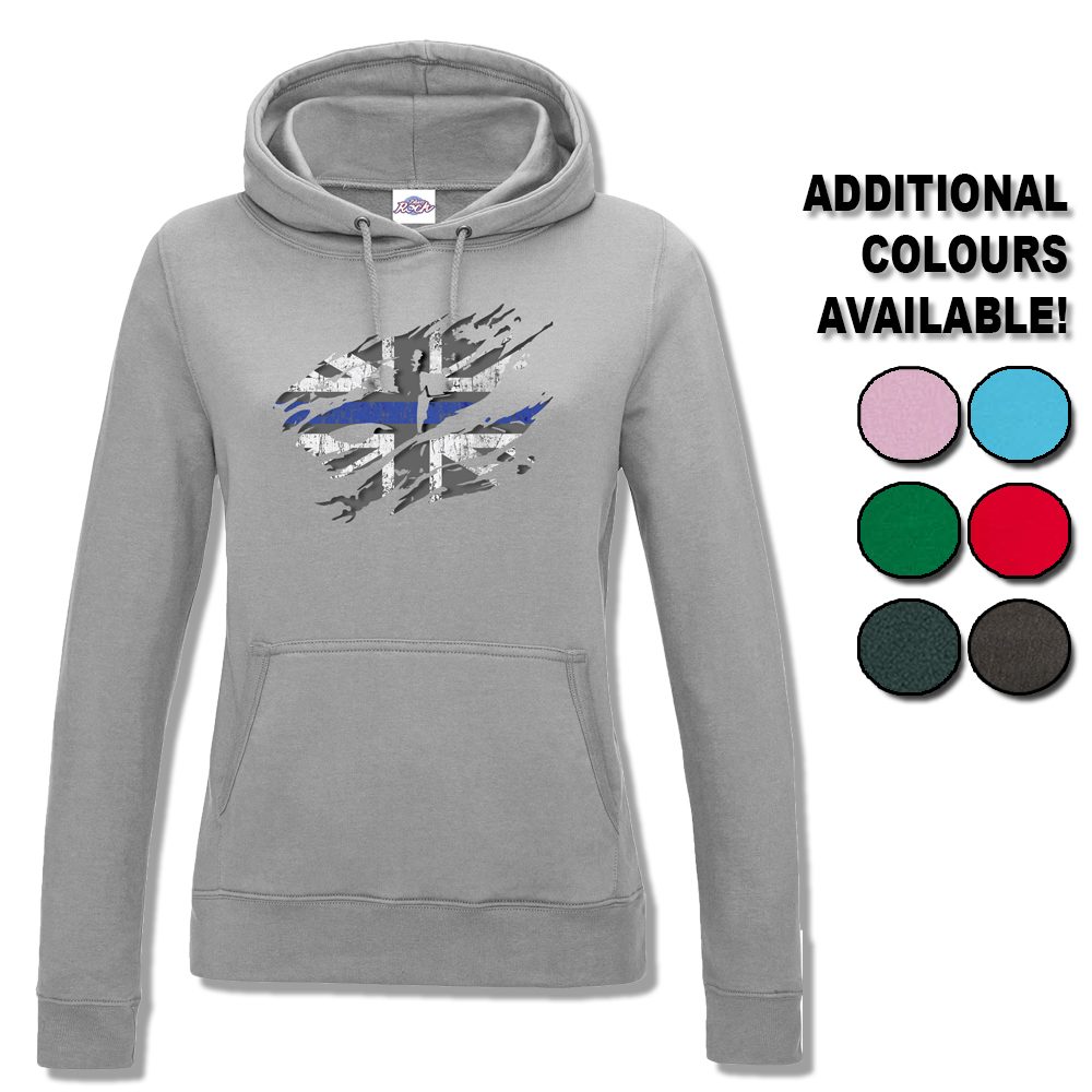 Womens Ripped Thin Blue Line Flag Hoodie