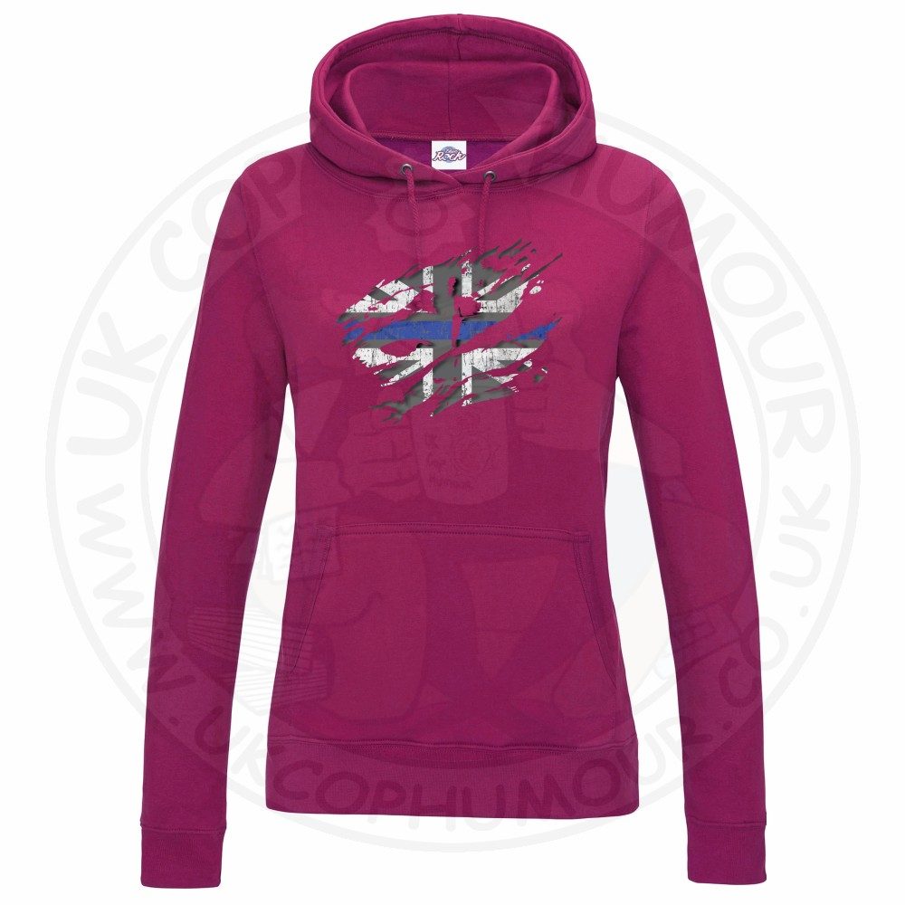 Womens Ripped Thin Blue Line Flag Hoodie - Image 5
