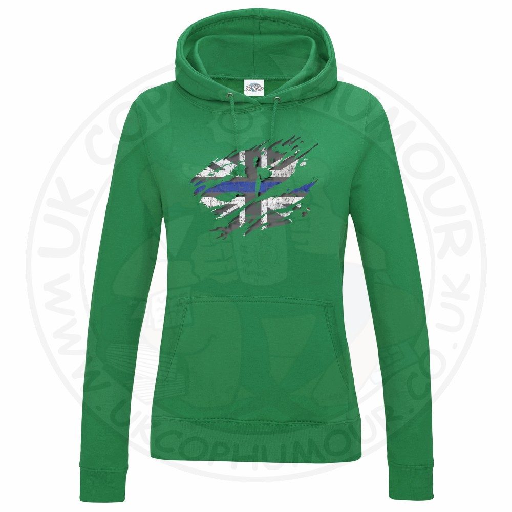 Womens Ripped Thin Blue Line Flag Hoodie - Image 6