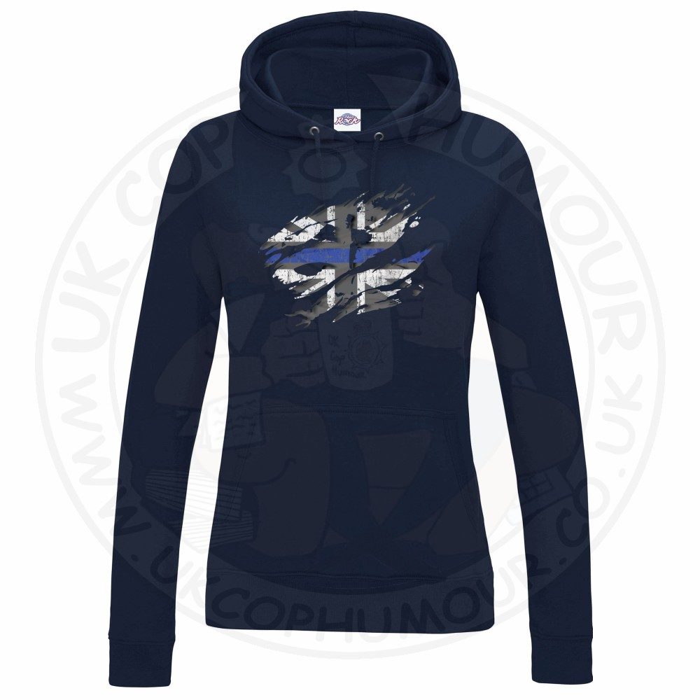 Womens Ripped Thin Blue Line Flag Hoodie - Image 8