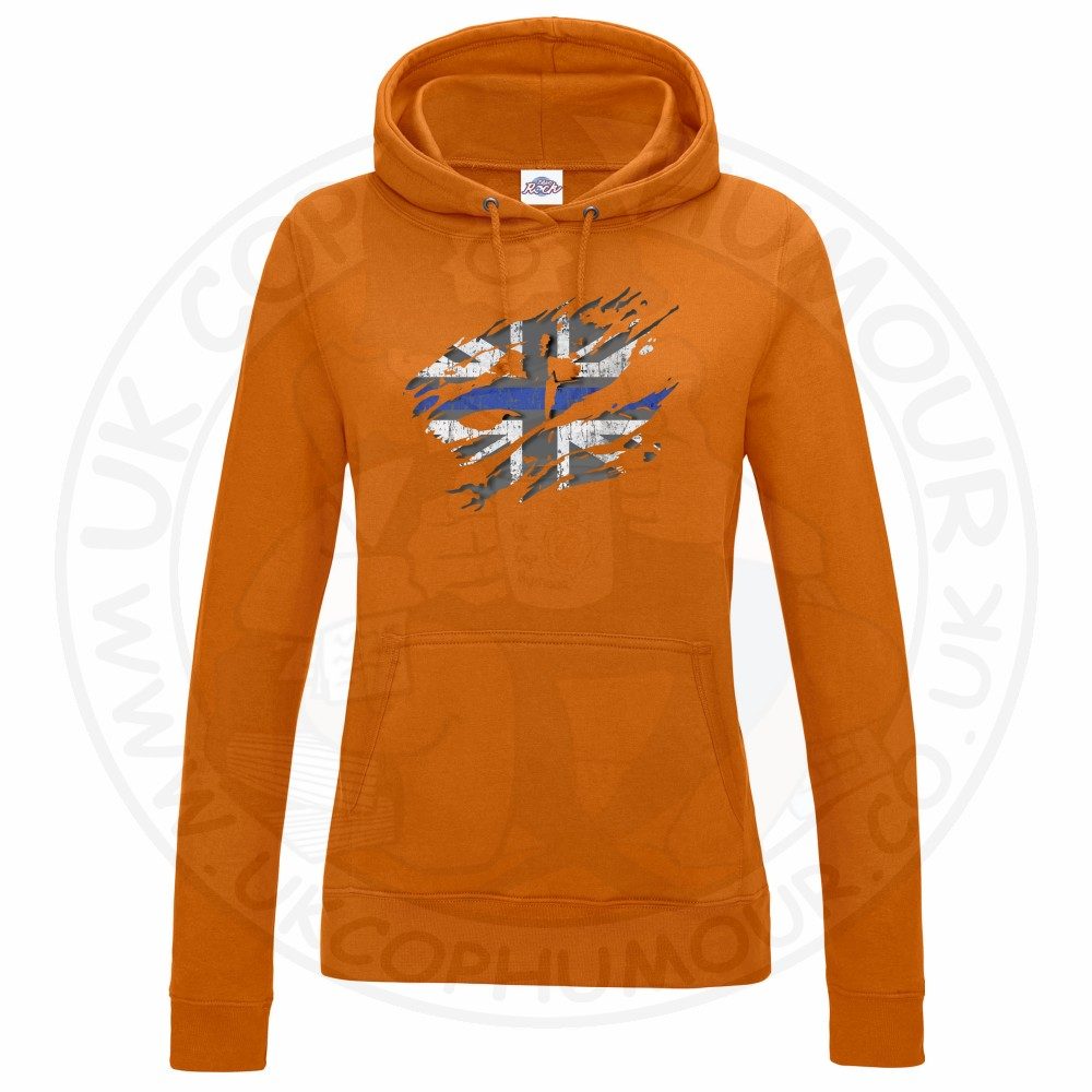 Womens Ripped Thin Blue Line Flag Hoodie - Image 9