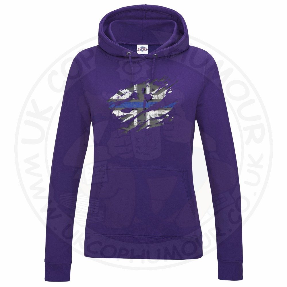 Womens Ripped Thin Blue Line Flag Hoodie - Image 10