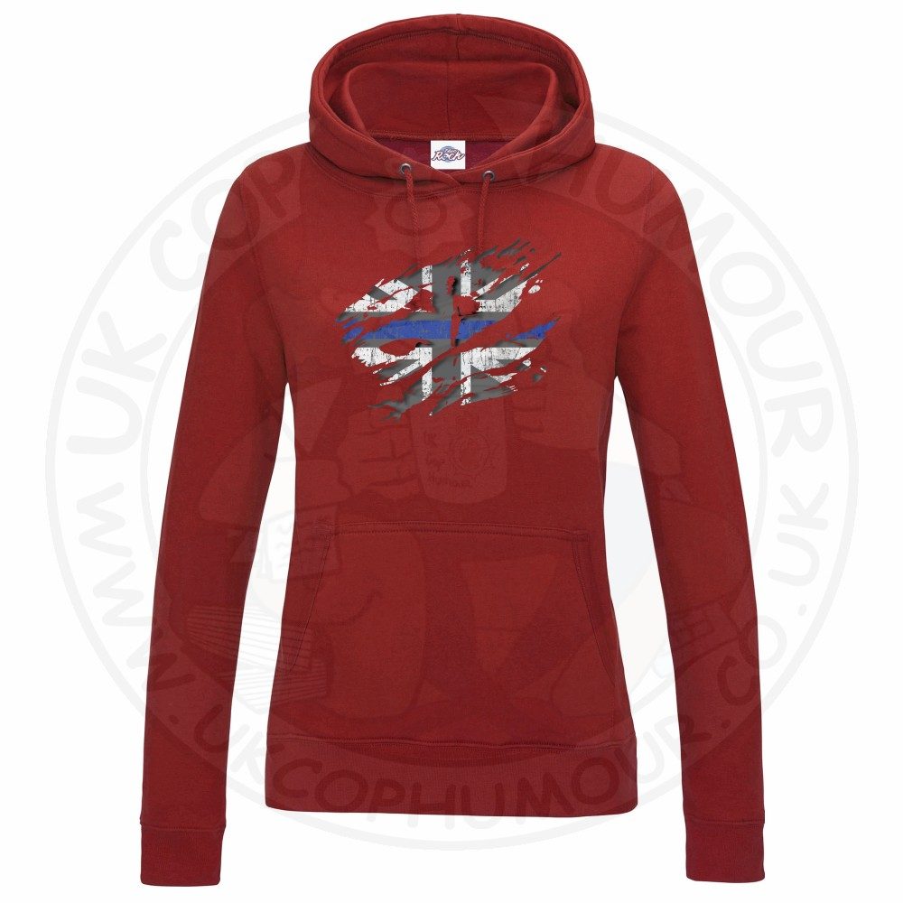 Womens Ripped Thin Blue Line Flag Hoodie - Image 12