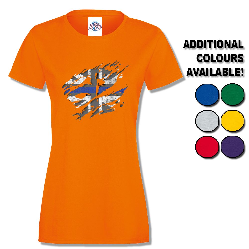 Womens Ripped Thin Blue Line Flag T-Shirt