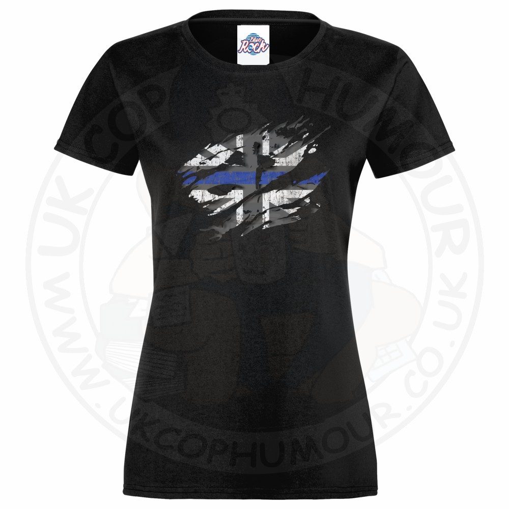 Womens Ripped Thin Blue Line Flag T-Shirt - Image 2