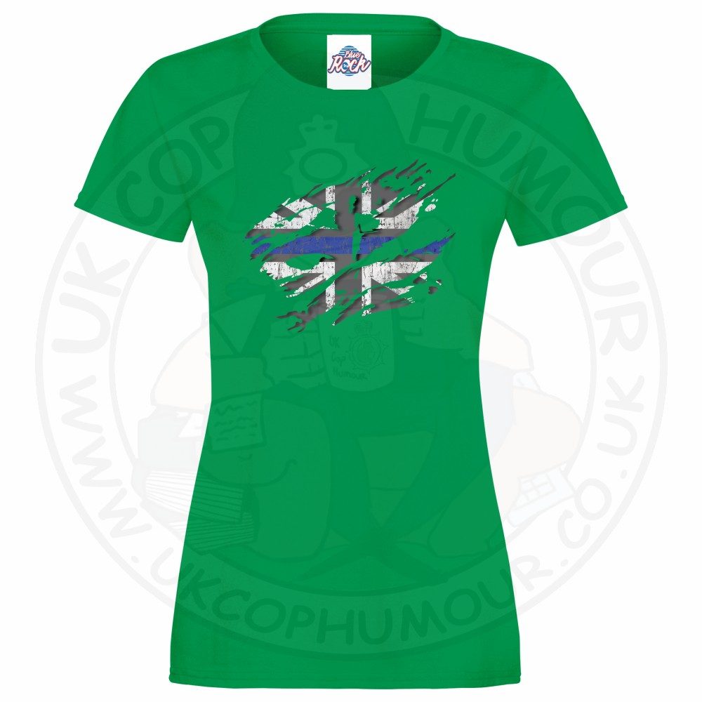Womens Ripped Thin Blue Line Flag T-Shirt - Image 4