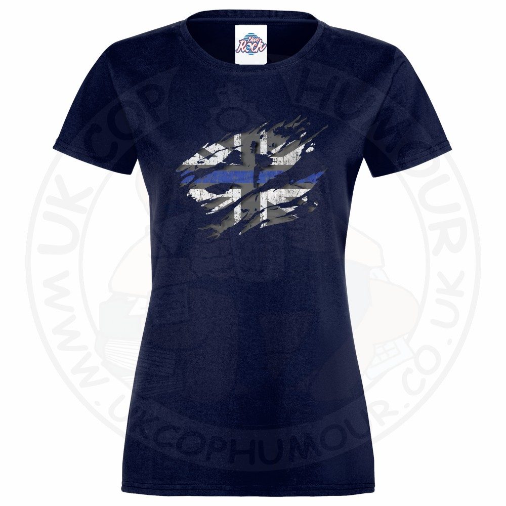 Womens Ripped Thin Blue Line Flag T-Shirt - Image 5