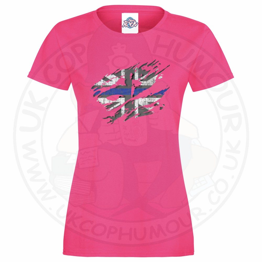 Womens Ripped Thin Blue Line Flag T-Shirt - Image 6