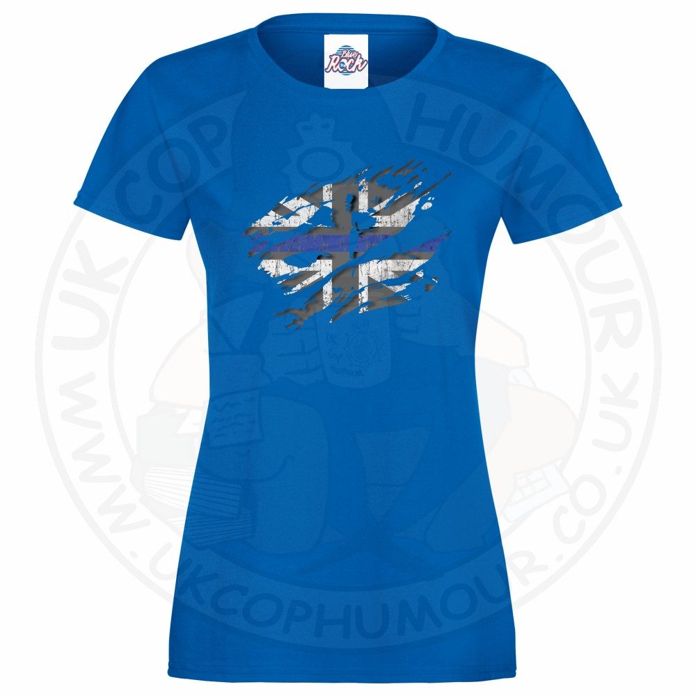 Womens Ripped Thin Blue Line Flag T-Shirt - Image 7