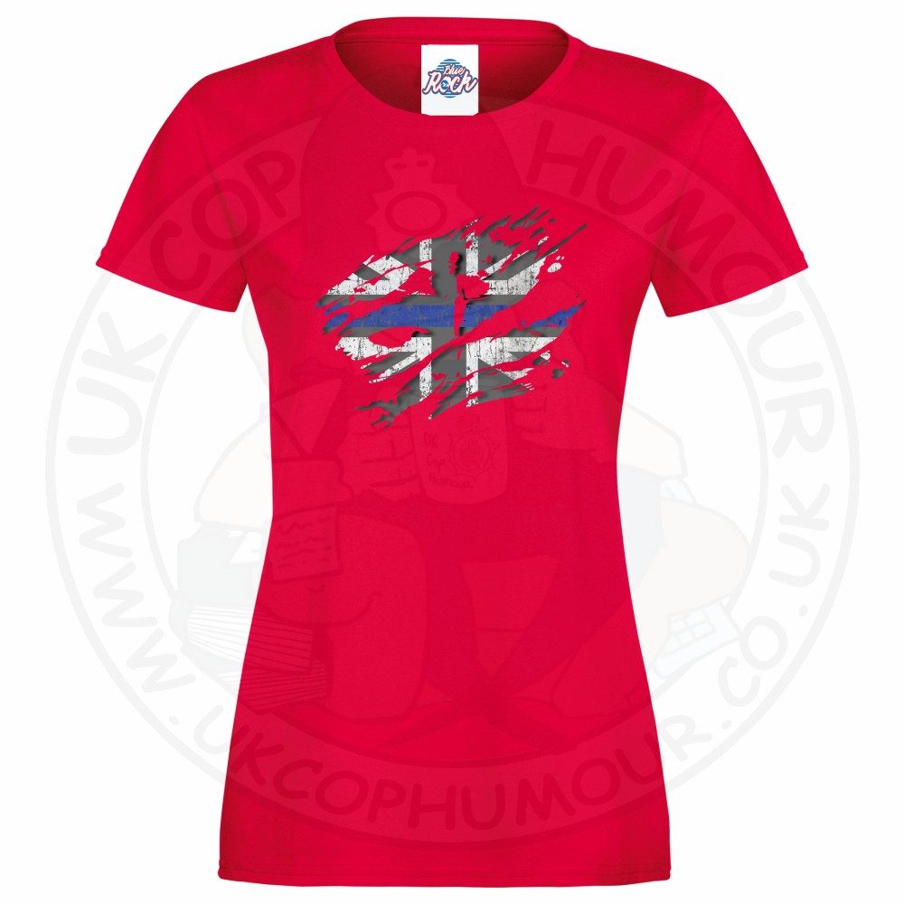 Womens Ripped Thin Blue Line Flag T-Shirt - Image 8