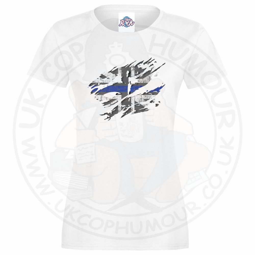 Womens Ripped Thin Blue Line Flag T-Shirt - Image 9