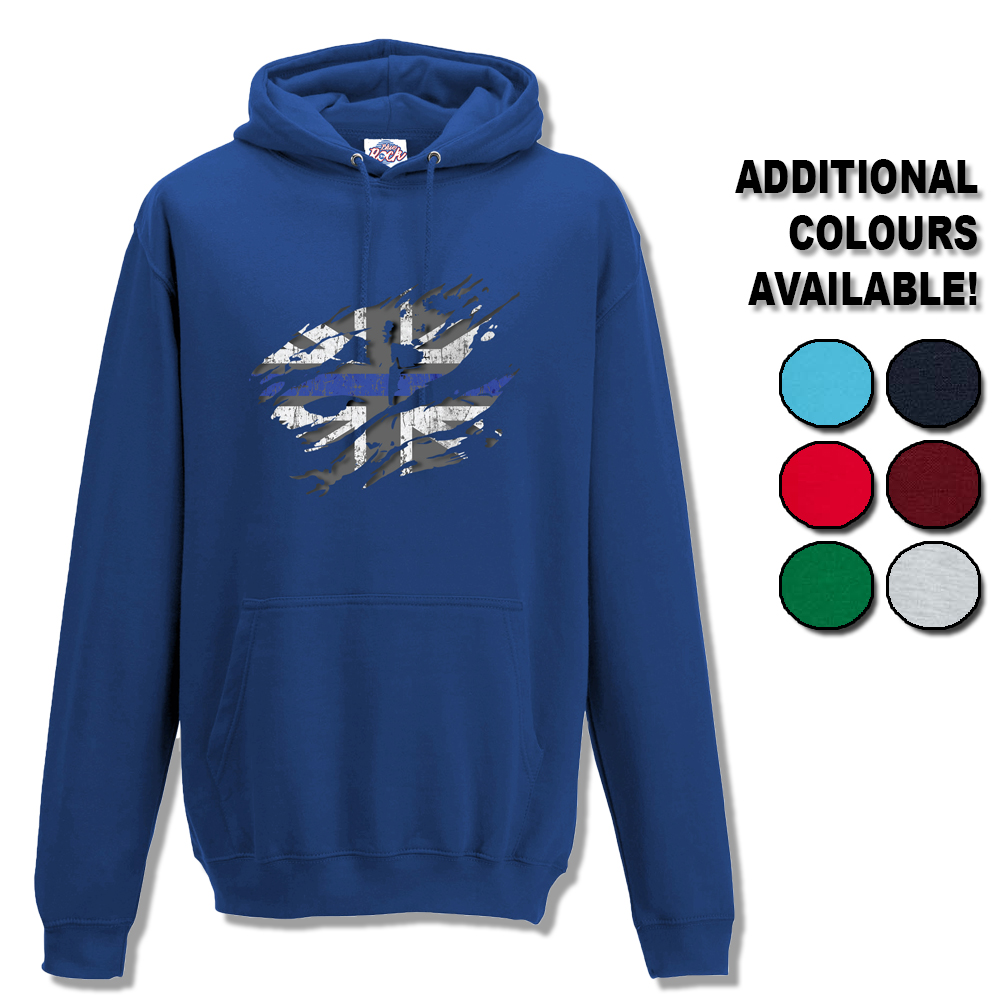 Ripped Thin Blue Line Flag Hoodie UK Cop Humour