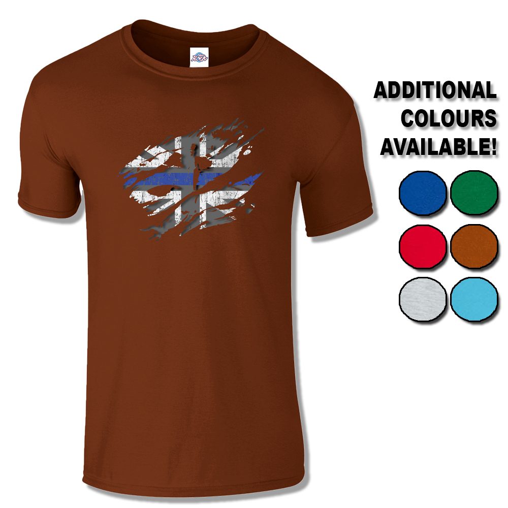 Mens Ripped Thin Blue Line Flag T-Shirt